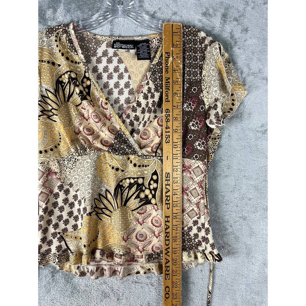 Vintage Y2K Brown Mixed Print‎ Pattern Top Large No Boundaries Fairy Cyber 2000s - Picture 11 of 14